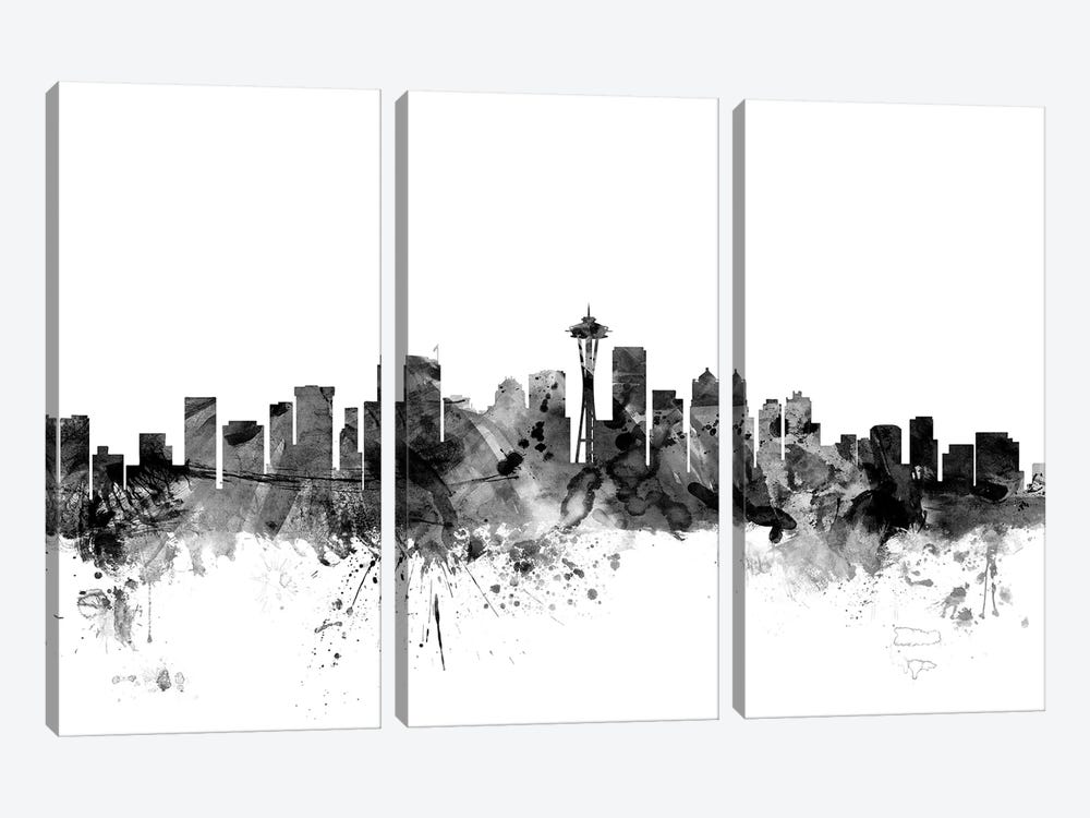 Seattle, Washington In Black & White by Michael Tompsett 3-piece Canvas Artwork