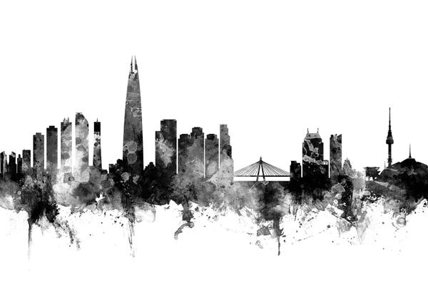 Black & White Scenic Art: Seoul,  South Korea In Black & White by Michael Tompsett