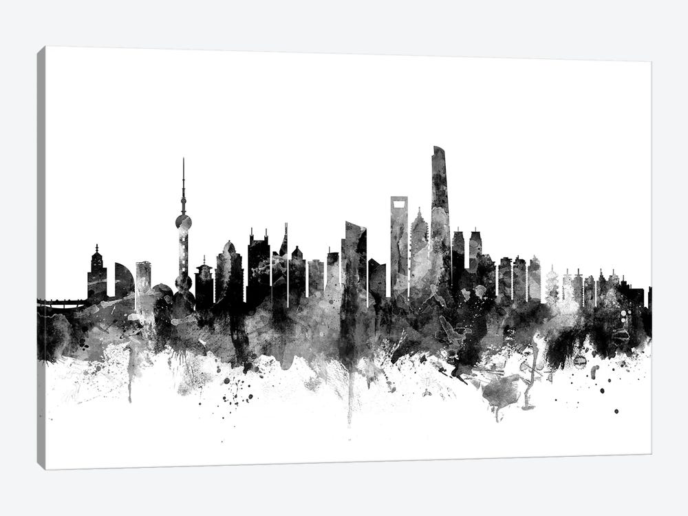 Shanghai, China In Black & White by Michael Tompsett 1-piece Canvas Wall Art