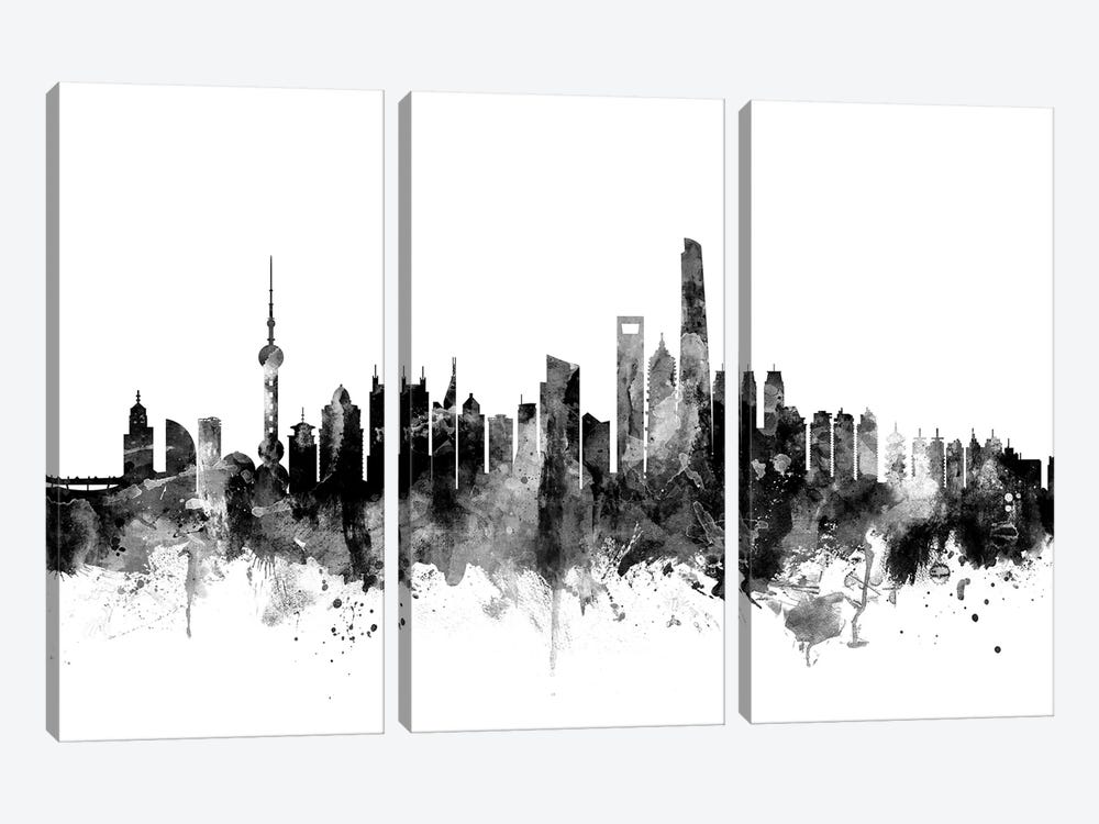 Shanghai, China In Black & White by Michael Tompsett 3-piece Canvas Artwork