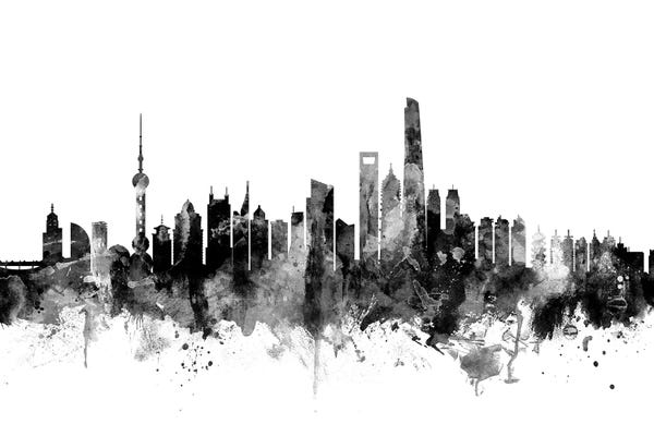 Black & White Digital Art: Shanghai, China In Black & White by Michael Tompsett