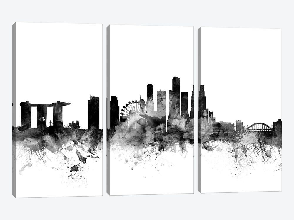 Singapore In Black & White by Michael Tompsett 3-piece Canvas Art Print