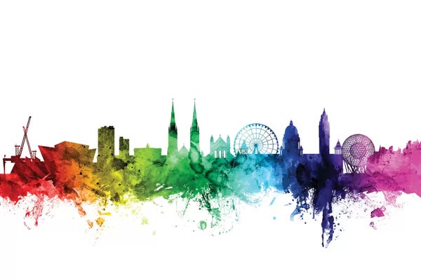 Amusement Parks: Rainbow Skyline Of Belfast, Northern Ireland, United Kingdom by Michael Tompsett