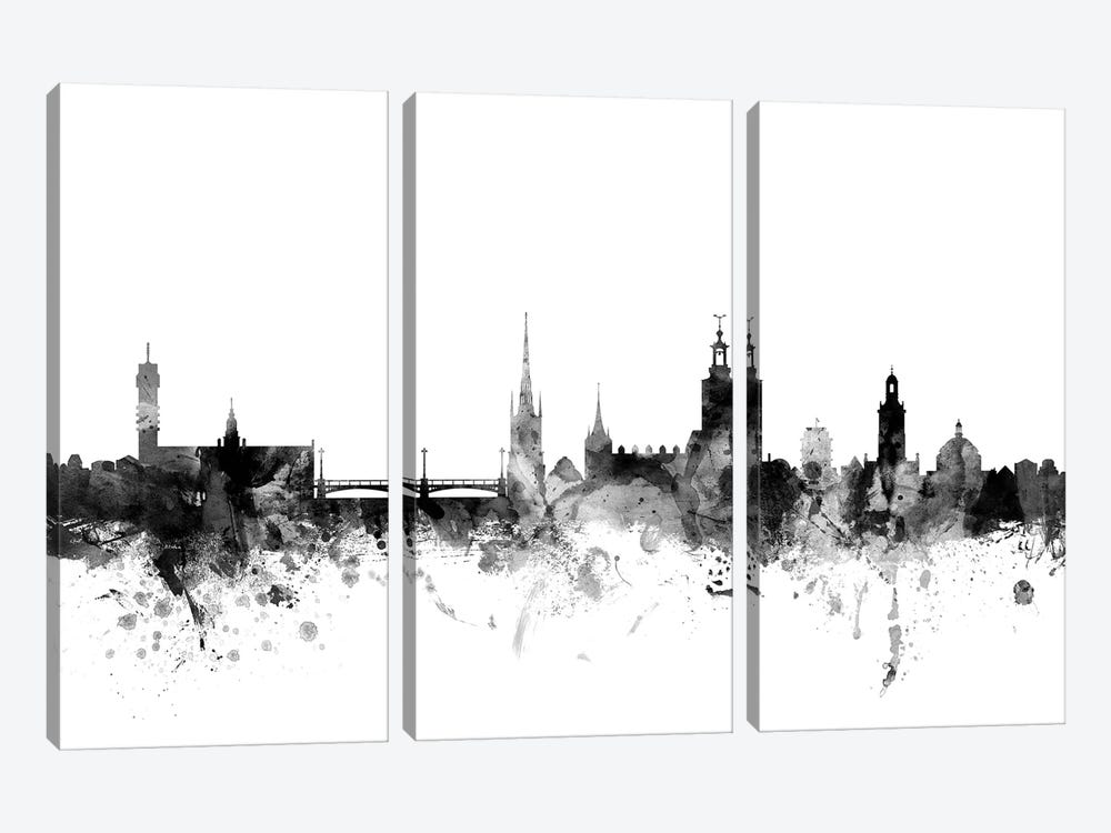 Stockholm, Sweden In Black & White by Michael Tompsett 3-piece Canvas Print