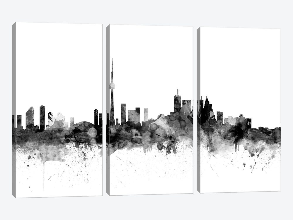 Toronto, Canada In Black & White by Michael Tompsett 3-piece Canvas Print