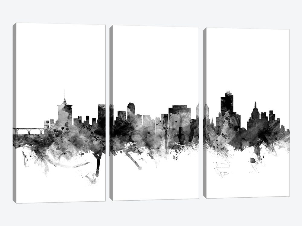 Tulsa, Oklahoma In Black & White by Michael Tompsett 3-piece Canvas Art Print