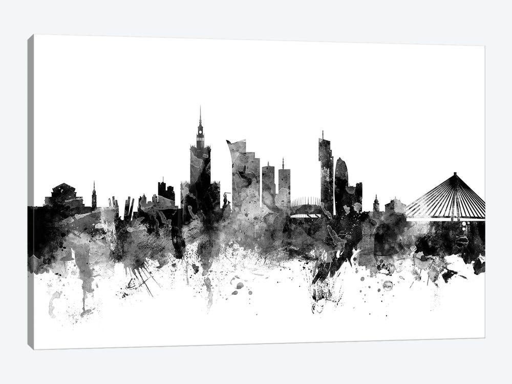 Warsaw, Poland In Black & White by Michael Tompsett 1-piece Canvas Art Print