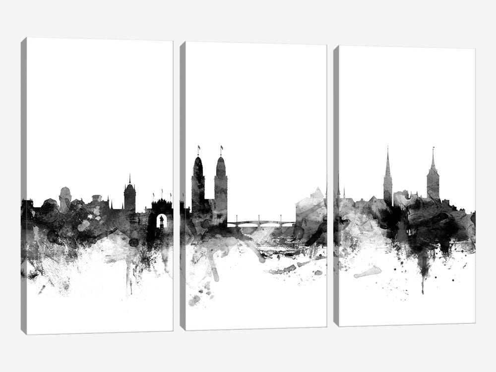 Zurich, Switzerland In Black & White by Michael Tompsett 3-piece Canvas Art