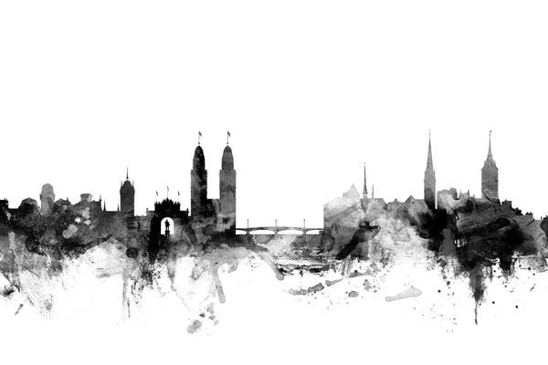 Large Black & White Art - Canvas Prints: Zurich, Switzerland In Black & White by Michael Tompsett