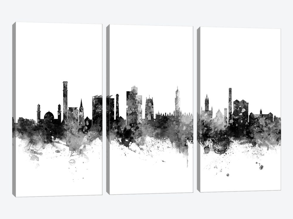Bradford, England Skyline In Black & White by Michael Tompsett 3-piece Canvas Art Print