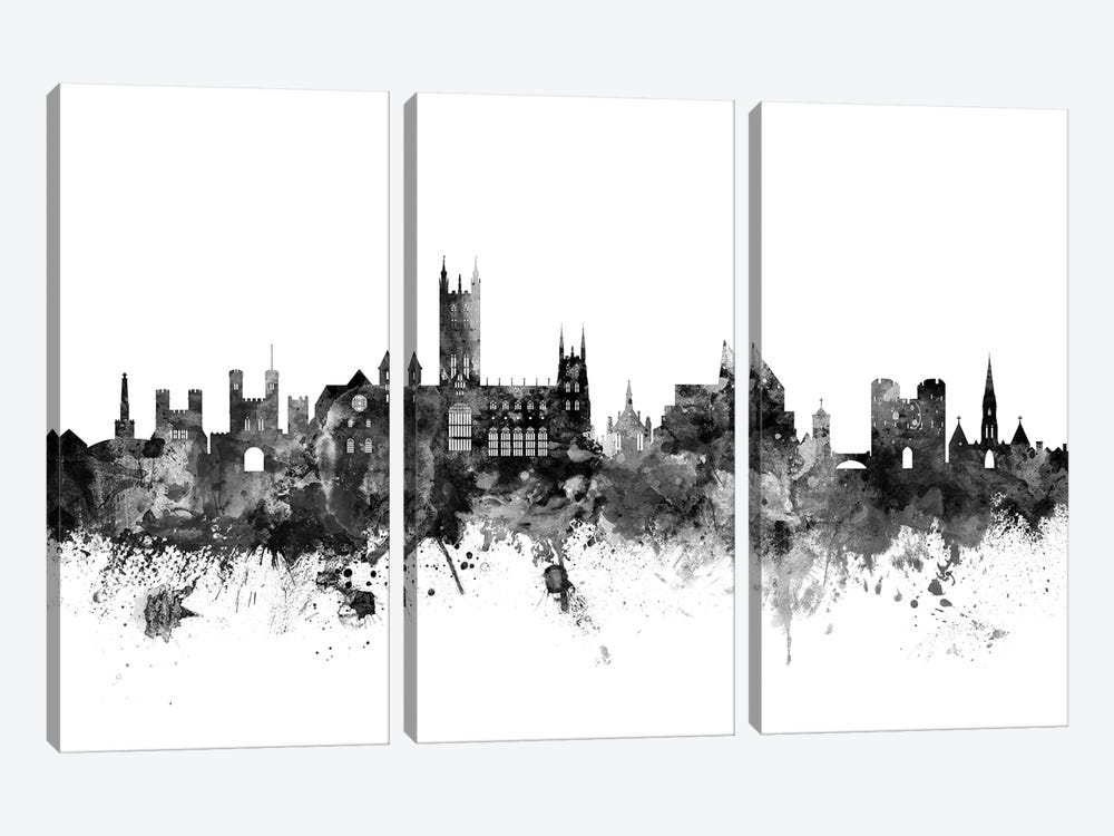 Canterbury, England Skyline In Black & White by Michael Tompsett 3-piece Canvas Wall Art