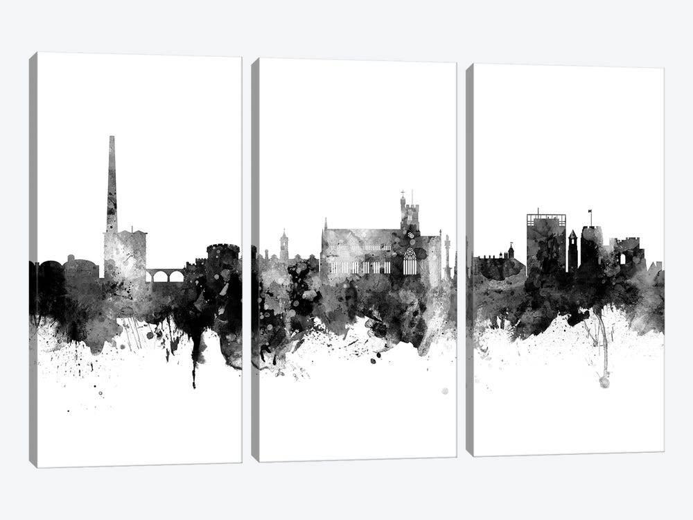 Carlisle, England Skyline In Black & White 3-piece Art Print