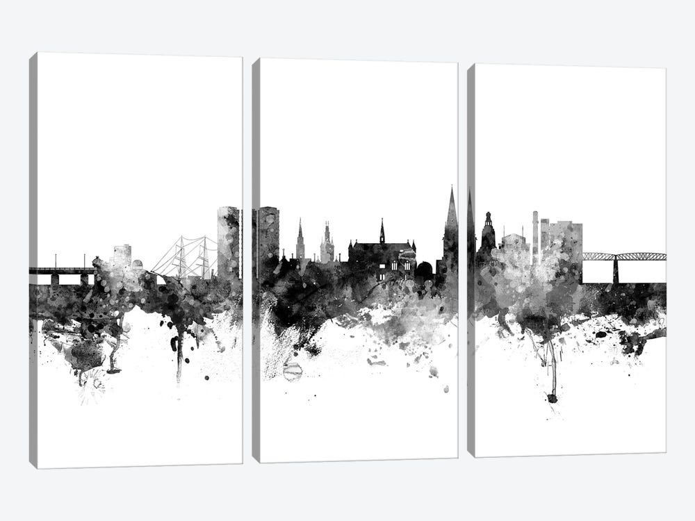 Dundee, Scotland Skyline In Black & White by Michael Tompsett 3-piece Canvas Wall Art
