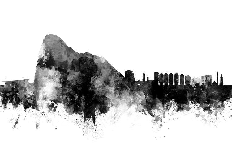 Gibraltar Skyline In Black & White by Michael Tompsett wall art