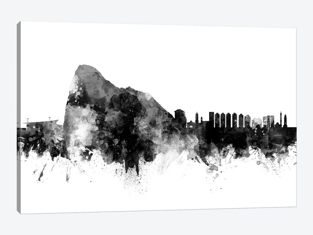 Gibraltar Skyline In Black & White by Michael Tompsett 1-piece Canvas Artwork