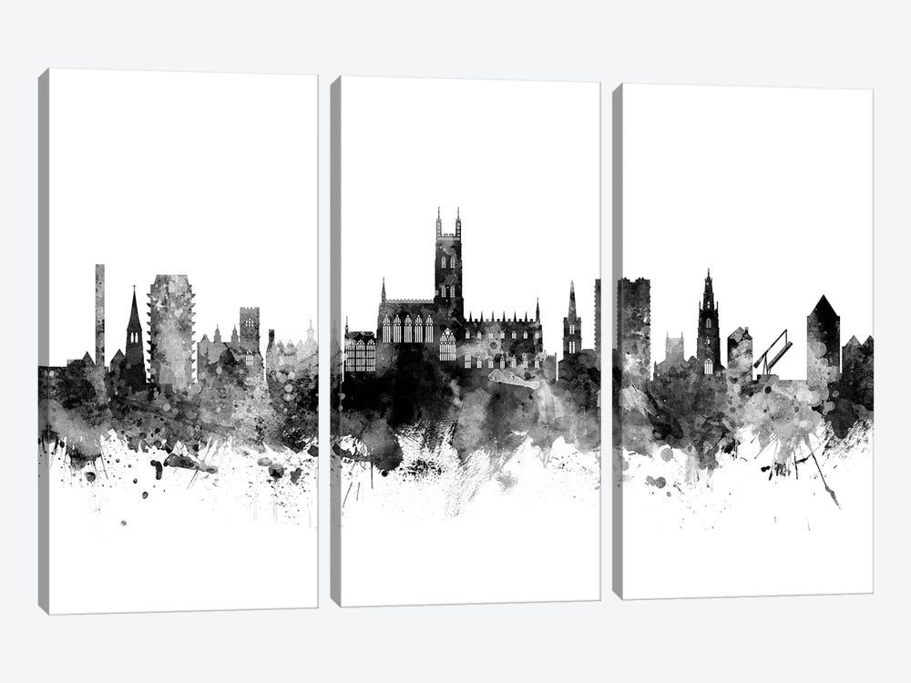 Gloucester, England Skyline In Black & White by Michael Tompsett 3-piece Canvas Print