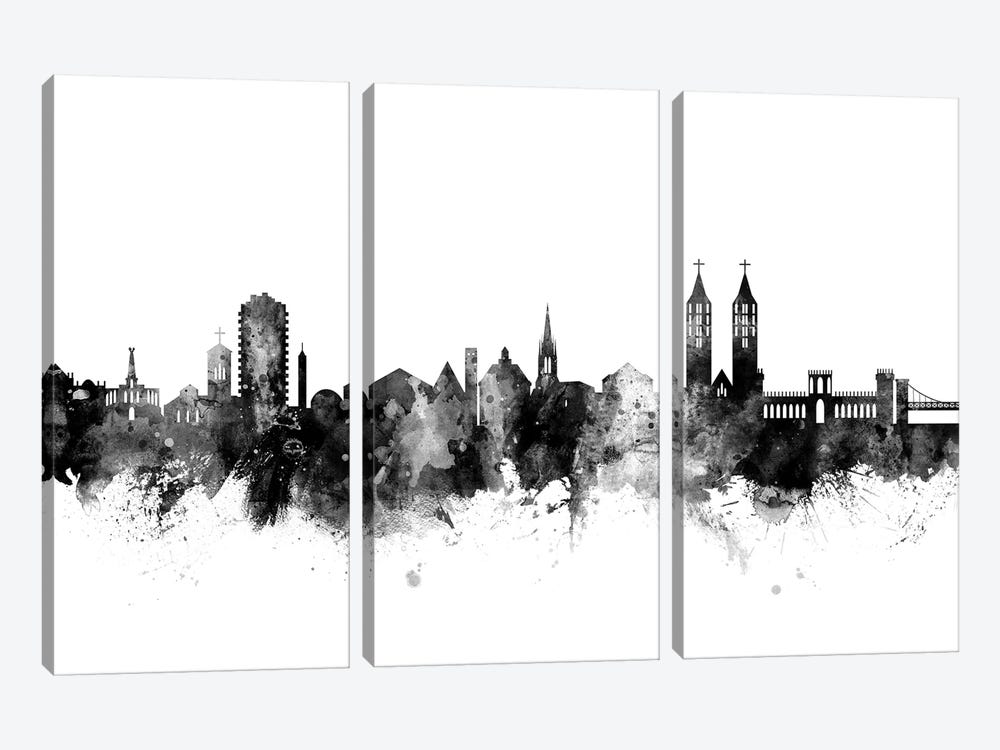 Kassel, Germany Skyline In Black & White by Michael Tompsett 3-piece Canvas Print