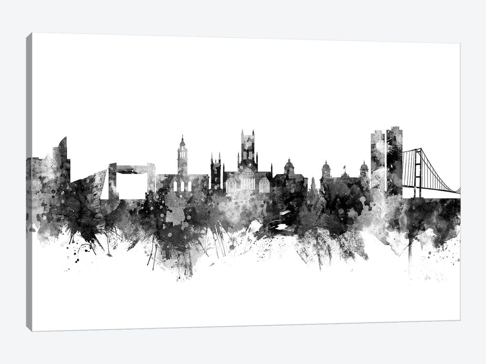 Kingston upon Hull, England Skyline In Black & White by Michael Tompsett 1-piece Canvas Wall Art