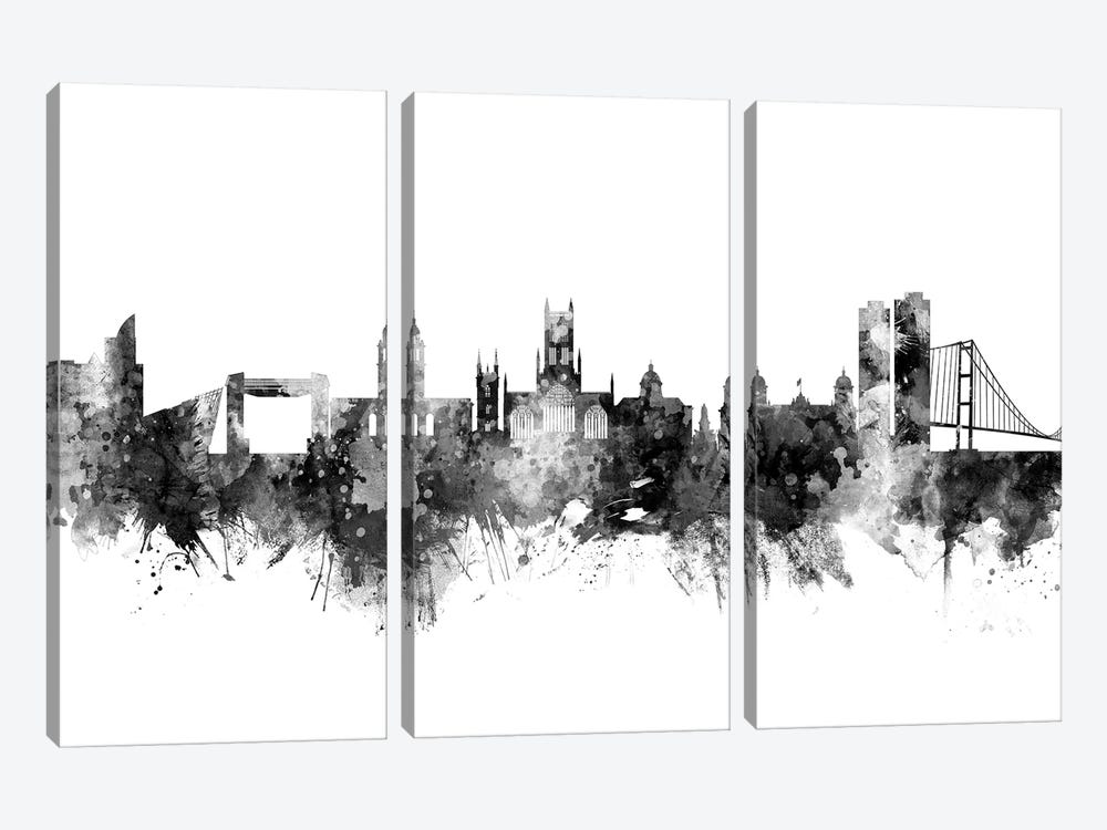 Kingston upon Hull, England Skyline In Black & White by Michael Tompsett 3-piece Canvas Art