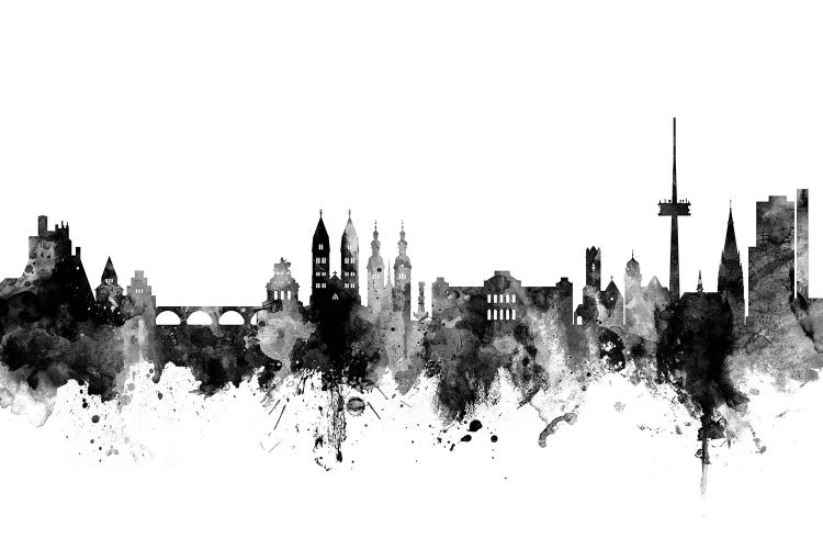 Koblenz, Germany Skyline In Black & White by Michael Tompsett wall art