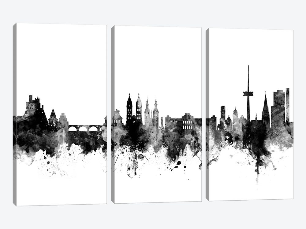 Koblenz, Germany Skyline In Black & White by Michael Tompsett 3-piece Canvas Print