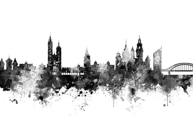 Krakow, Poland Skyline In Black & White