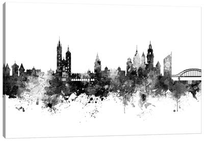 Krakow, Poland Skyline In Black & White Canvas Art Print