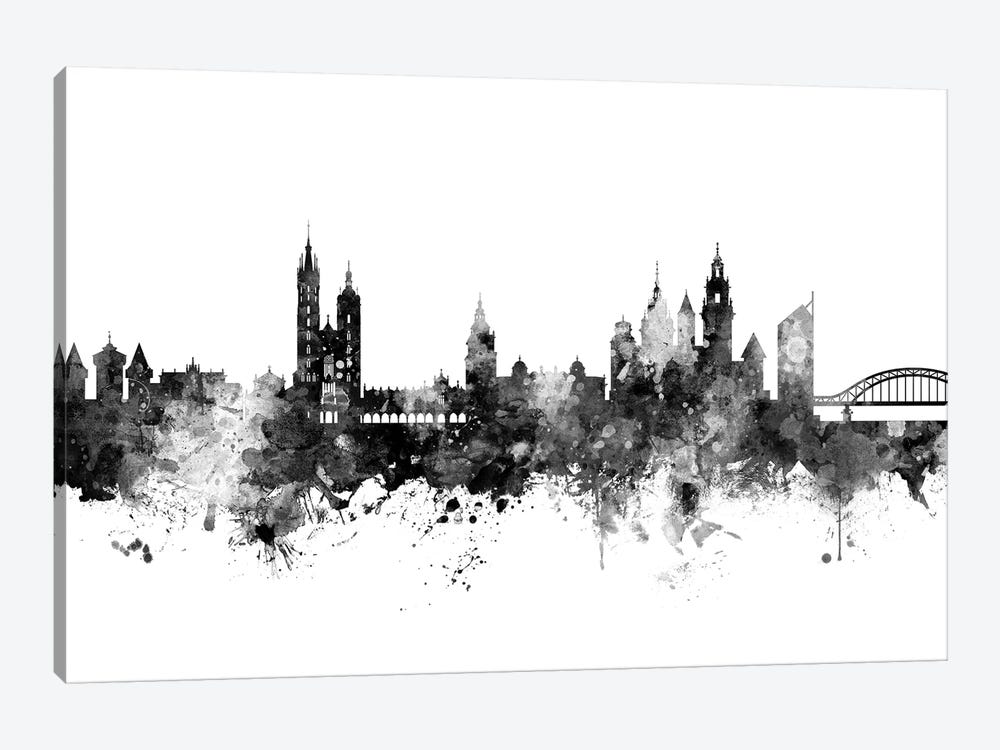Krakow, Poland Skyline In Black & White by Michael Tompsett 1-piece Canvas Art