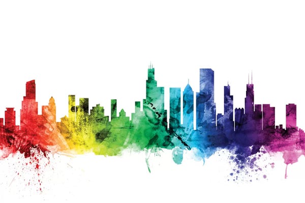 Michael Tompsett: Rainbow Skyline Of Chicago, Illinois, USA by Michael Tompsett