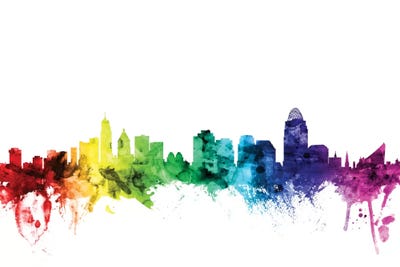 Rainbow Skyline Of Cincinnati, Ohio, USA by Michael Tompsett framed canvas print