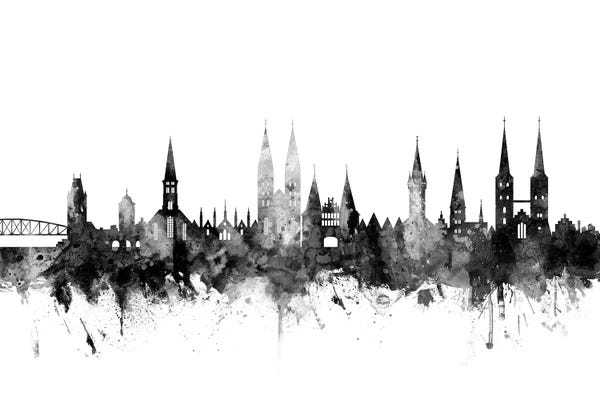 Schleswig-Holstein: Lubeck, Germany Skyline In Black & White by Michael Tompsett