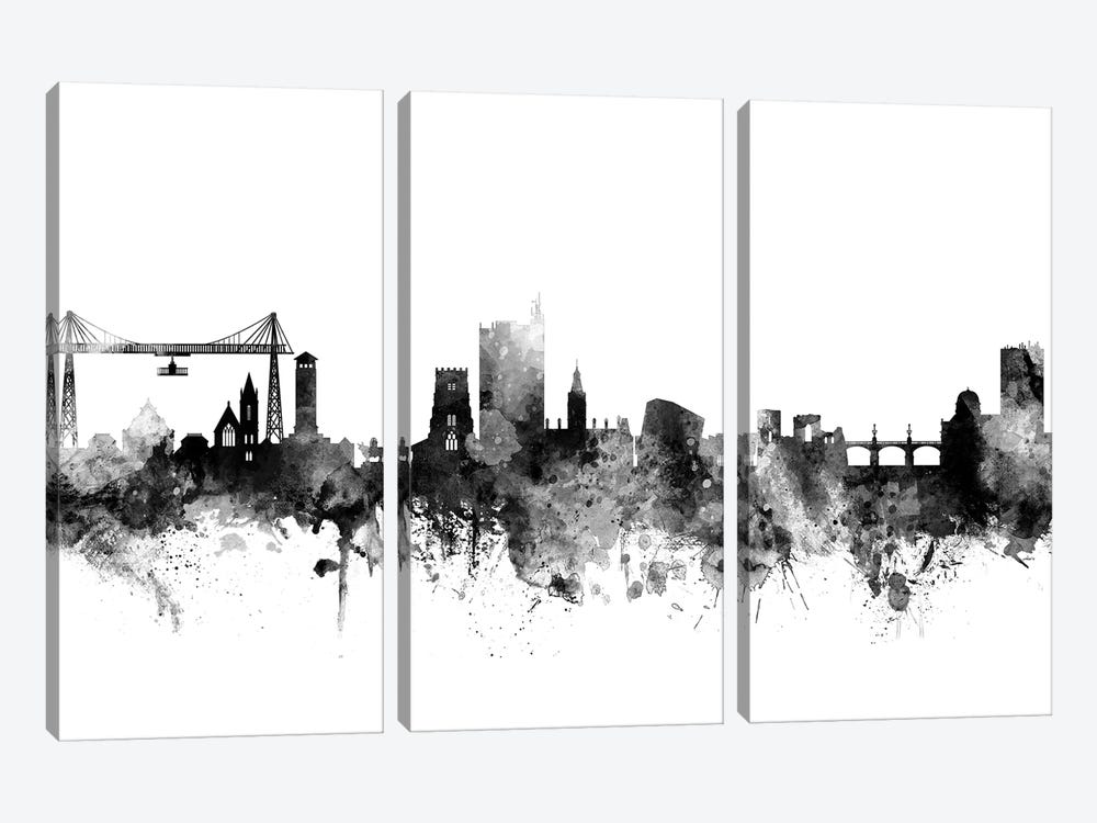 Newport, Wales Skyline In Black & White by Michael Tompsett 3-piece Art Print
