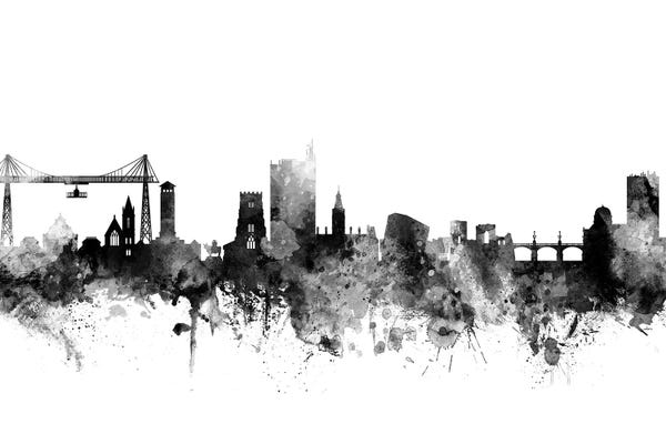 Wales: Newport, Wales Skyline In Black & White by Michael Tompsett
