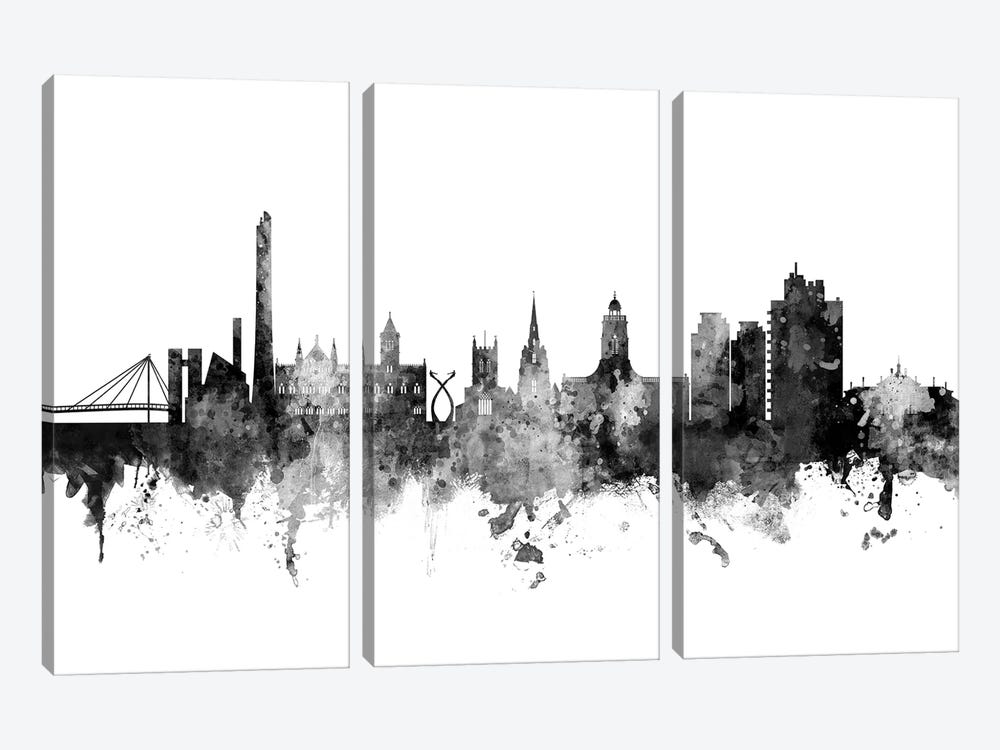 Northampton, England Skyline In Black & White by Michael Tompsett 3-piece Canvas Art