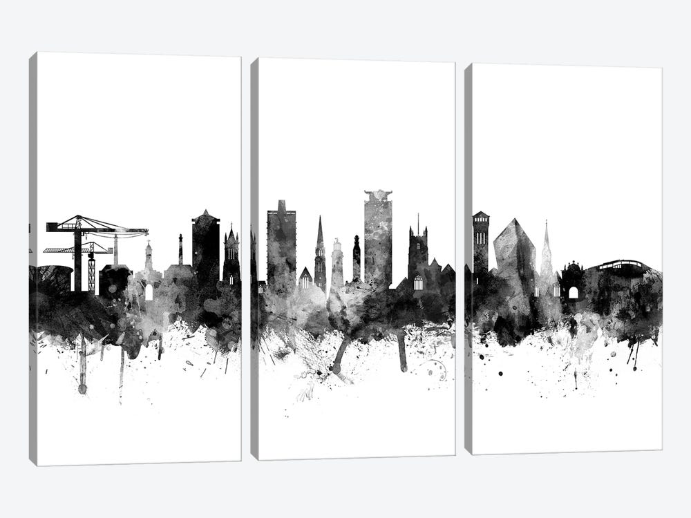 Plymouth, England Skyline In Black & White by Michael Tompsett 3-piece Canvas Print