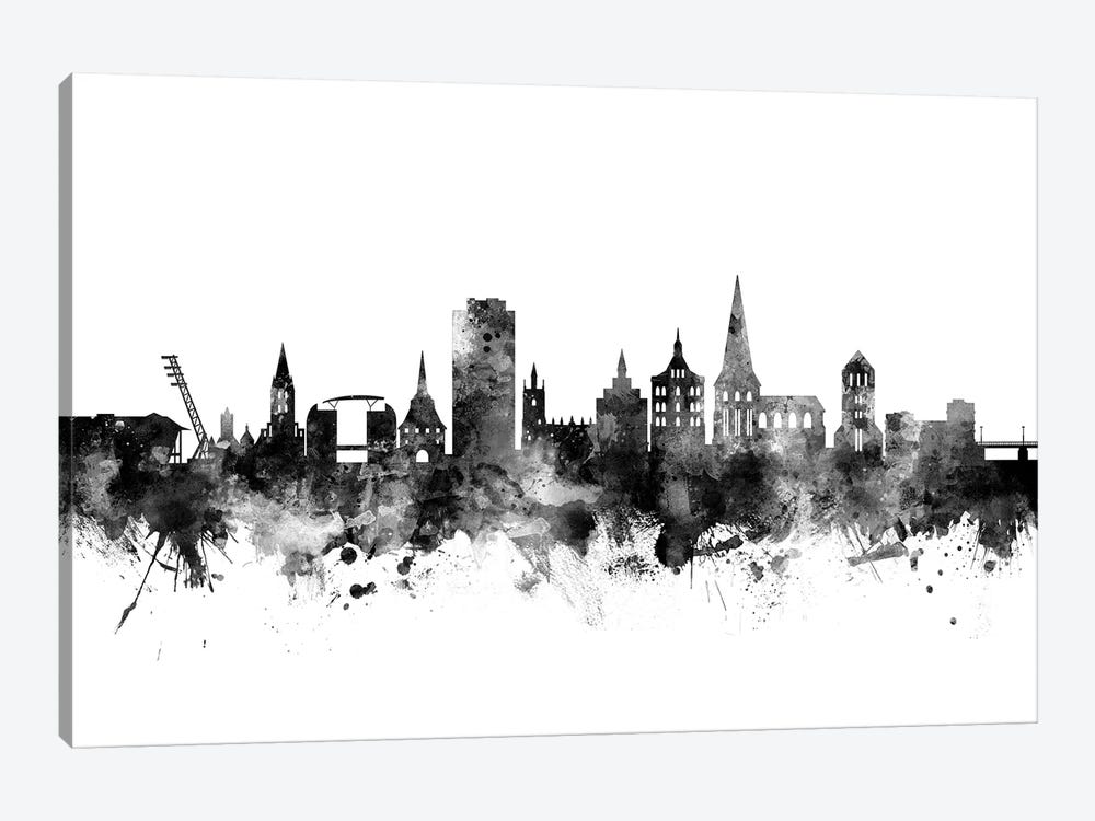 Rostock, Germany Skyline In Black & White by Michael Tompsett 1-piece Canvas Wall Art