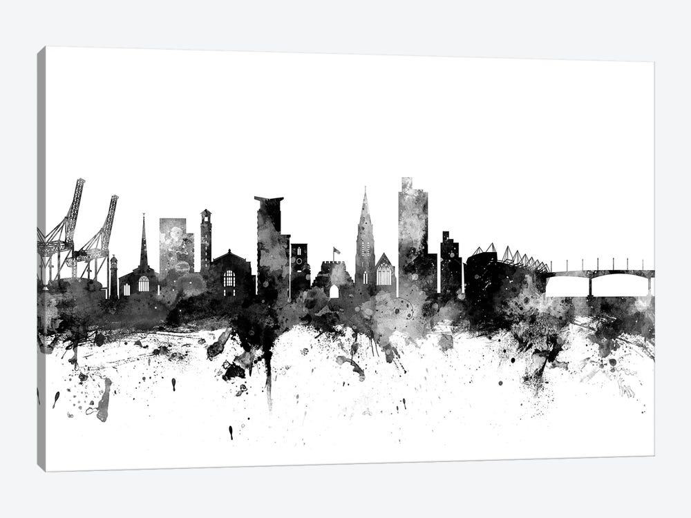 Southampton, England Skyline In Black & White by Michael Tompsett 1-piece Canvas Print