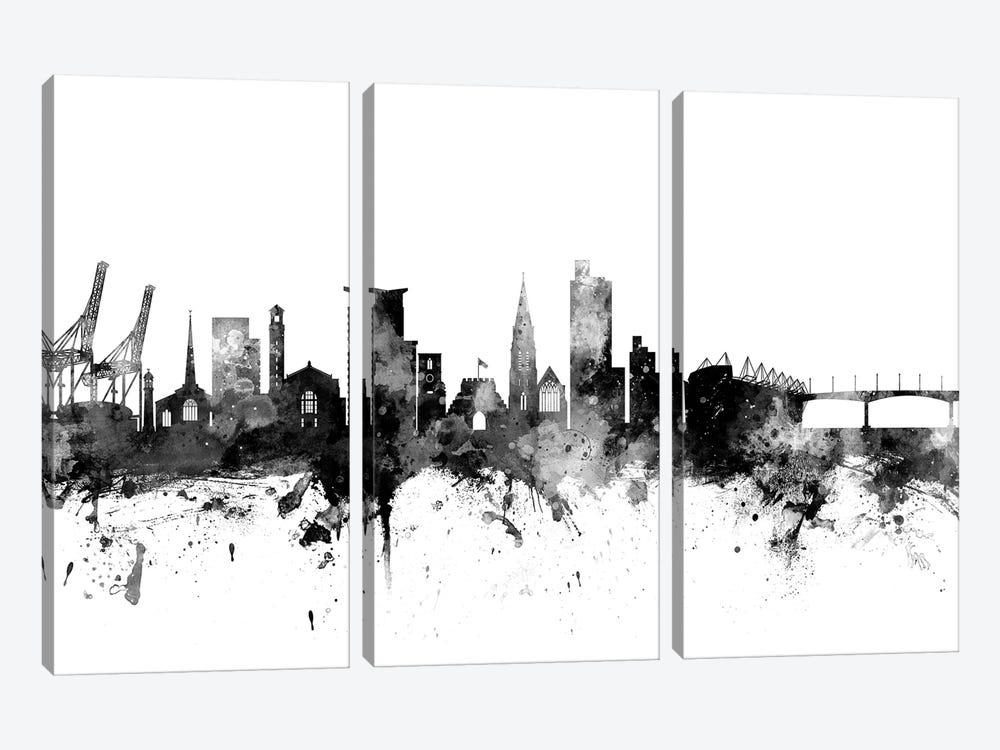 Southampton, England Skyline In Black & White by Michael Tompsett 3-piece Canvas Art Print