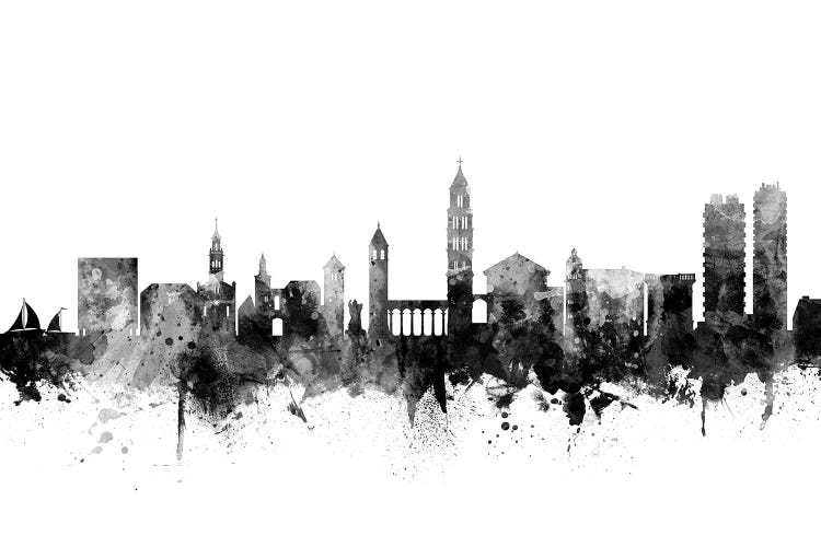 Split, Croatia Skyline In Black & White by Michael Tompsett wall art