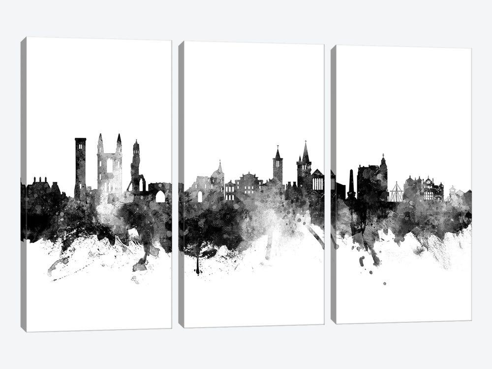 St, Andrews Scotland Skyline In Black & White by Michael Tompsett 3-piece Canvas Print