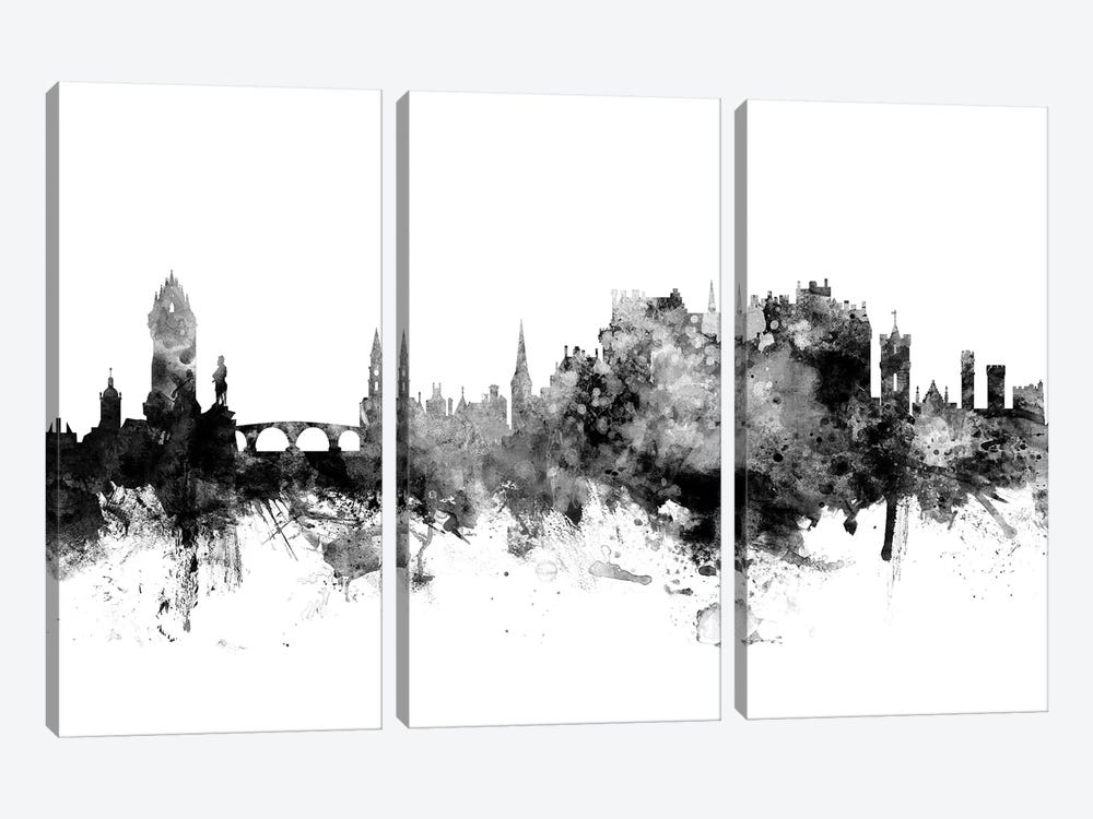 Stirling, Scotland Skyline In Black & White by Michael Tompsett 3-piece Canvas Print