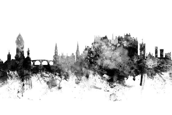 Scotland: Stirling, Scotland Skyline In Black & White by Michael Tompsett