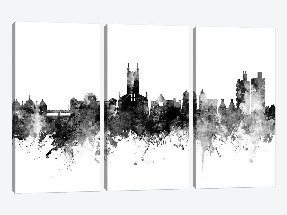 Stoke on Trent, England Skyline In Black & White by Michael Tompsett 3-piece Canvas Wall Art