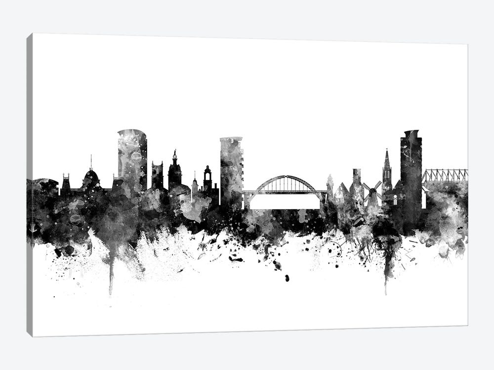 Sunderland, England Skyline In Black & White by Michael Tompsett 1-piece Canvas Art Print