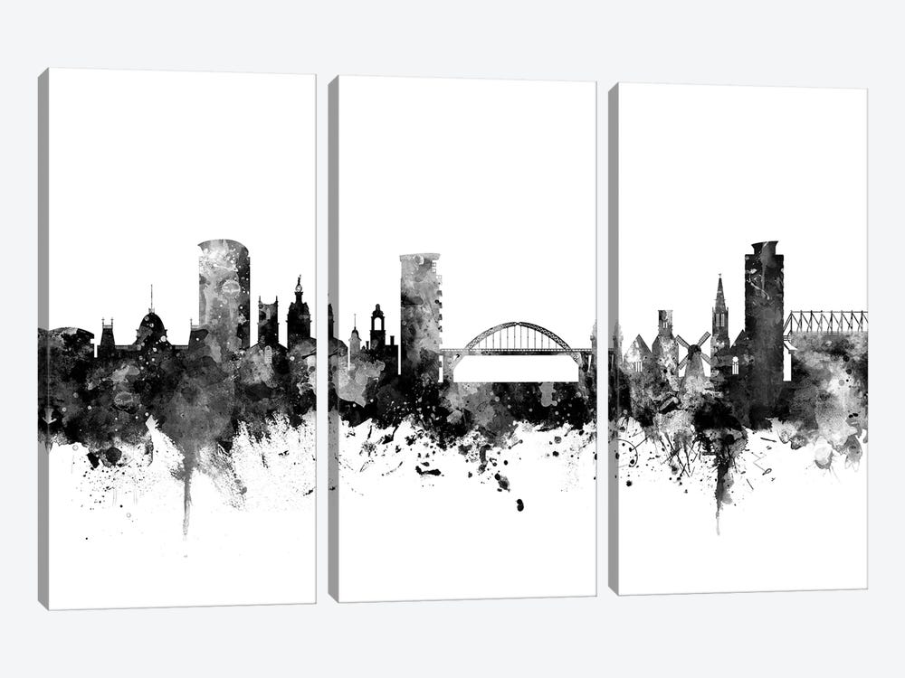 Sunderland, England Skyline In Black & White by Michael Tompsett 3-piece Canvas Print