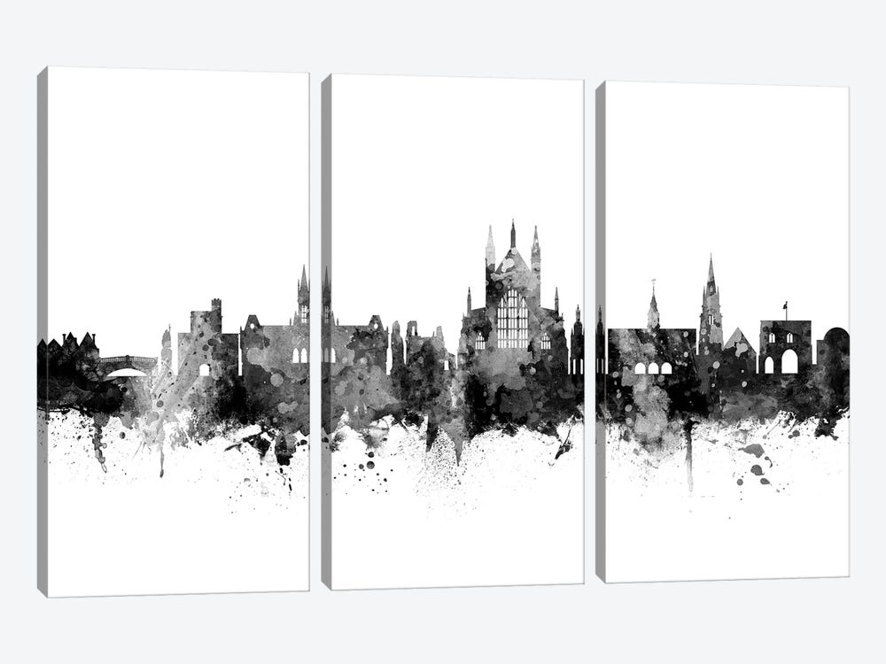 Winchester, England Skyline In Black & White by Michael Tompsett 3-piece Canvas Print