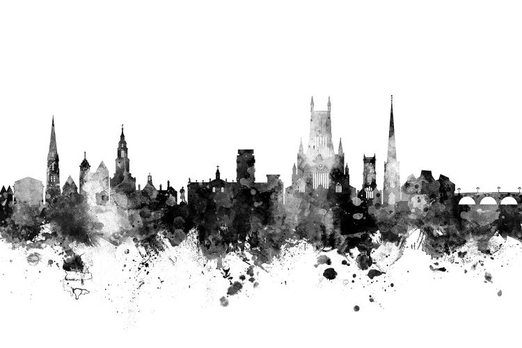 Worcester, England Skyline In Black & White by Michael Tompsett wall art