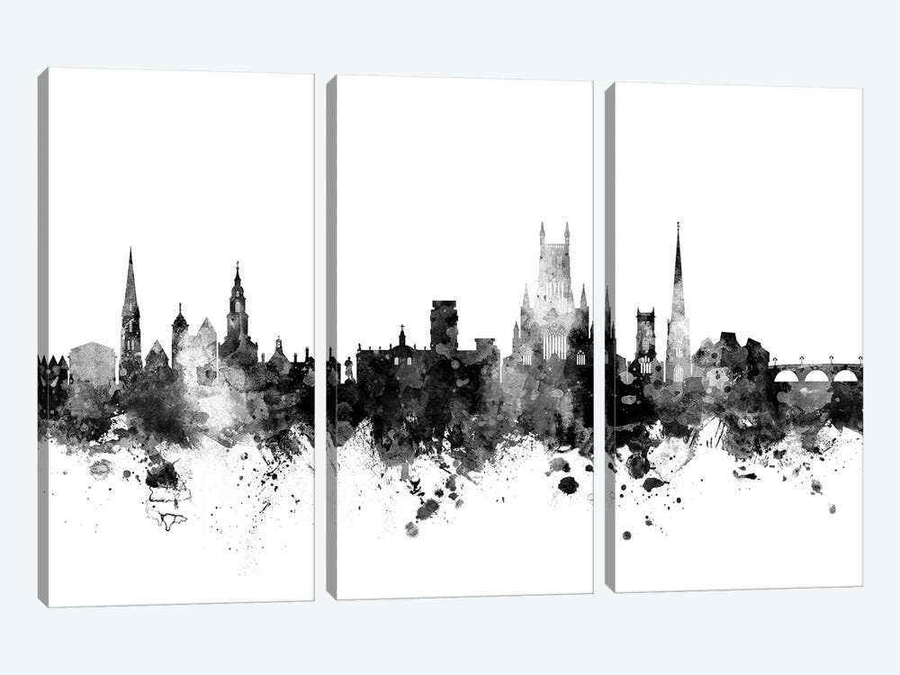 Worcester, England Skyline In Black & White by Michael Tompsett 3-piece Canvas Wall Art