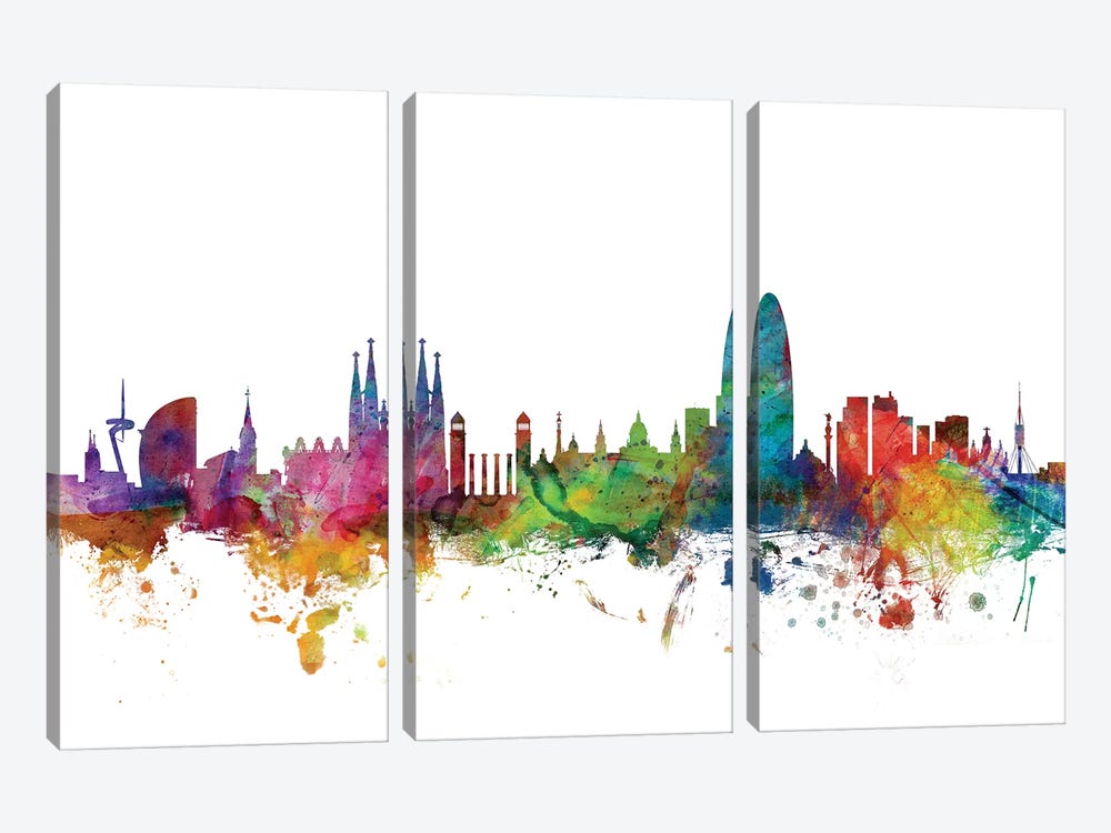 Barcelona, Spain Skyline by Michael Tompsett 3-piece Art Print