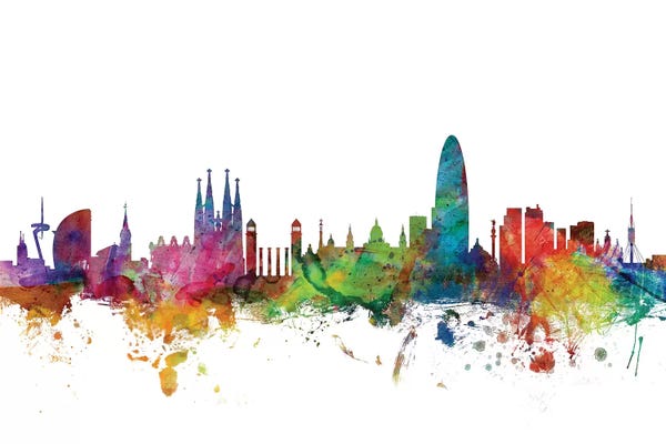 Catalonia: Rainbow Blend Barcelona, Spain Skyline by Michael Tompsett